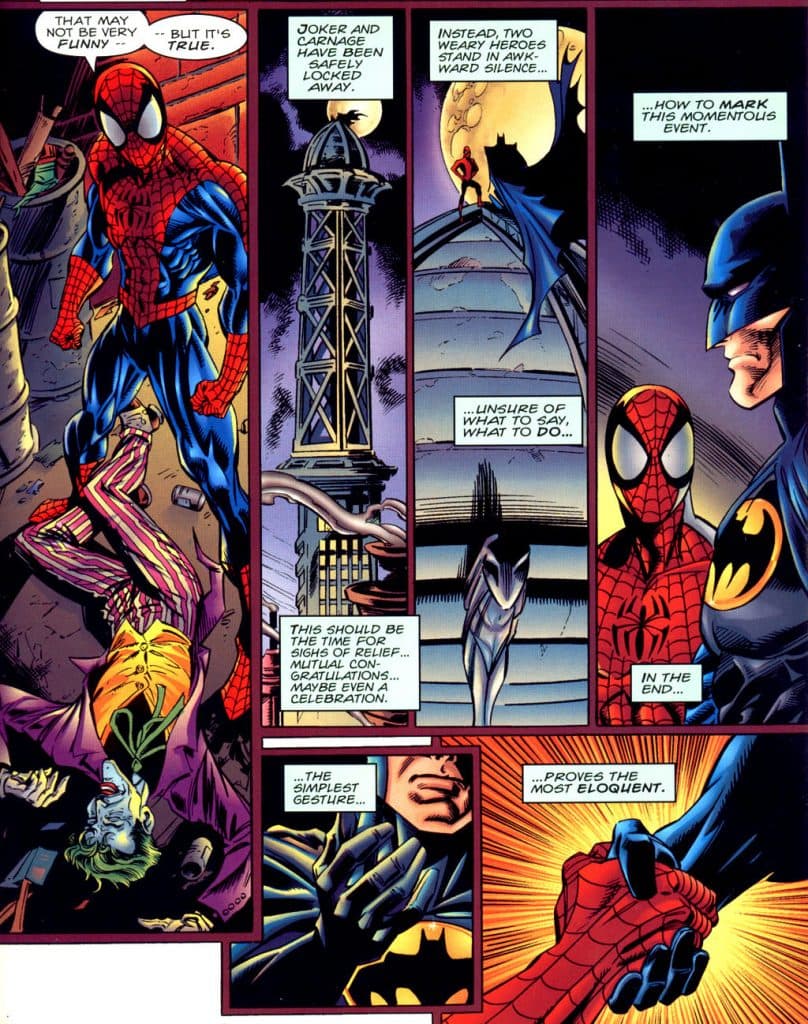 Batman and Spider-Man shake hands