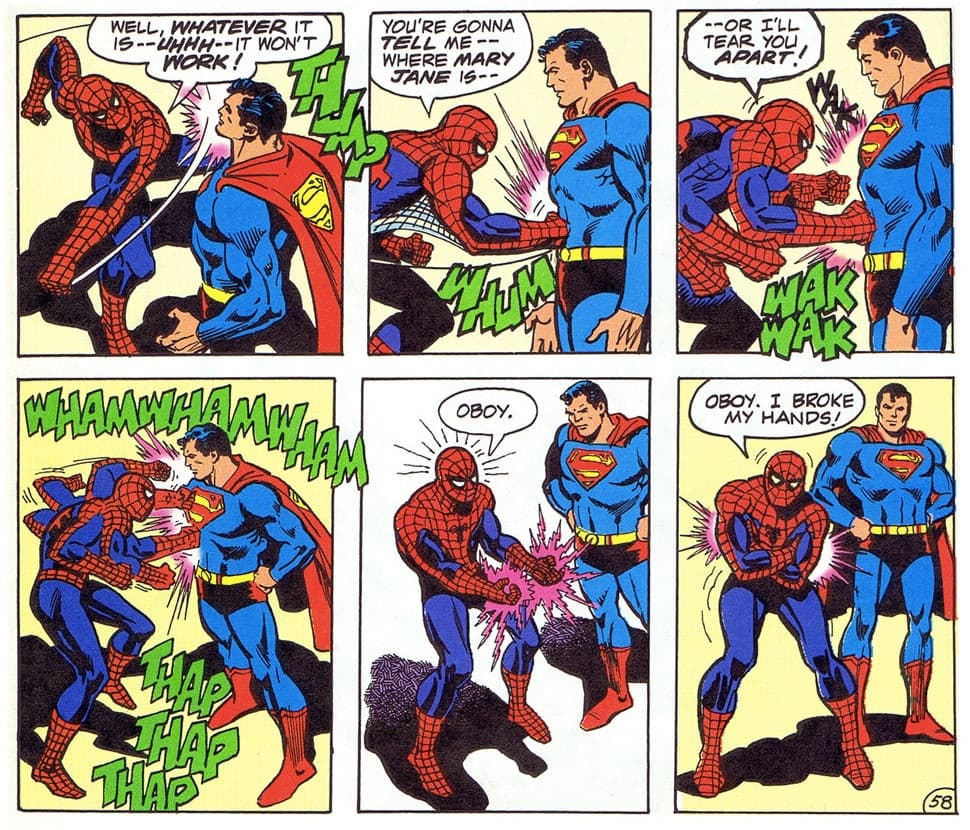 Spider-Man and Superman fight in the first Marvel and DC crossover