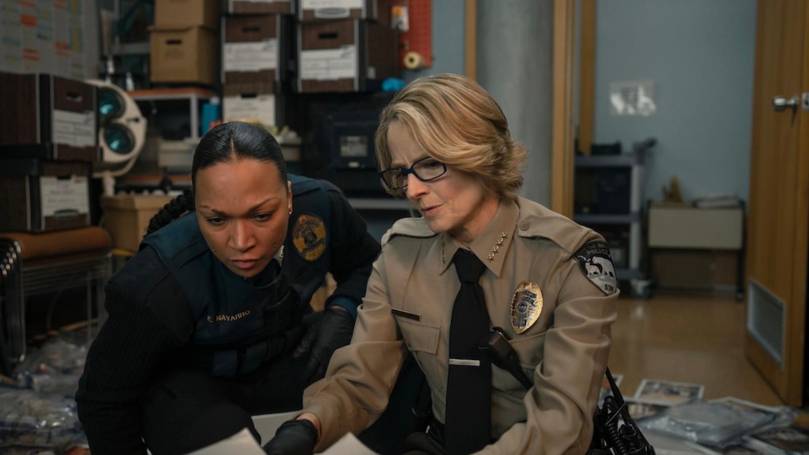 Jodie Foster as Liz Danvers and Kali Reis as Evangeline Navarro in True Detective: Night Country