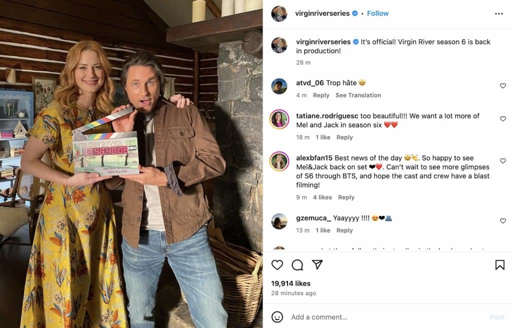 Instagram post about filming for Virgin River Season 6
