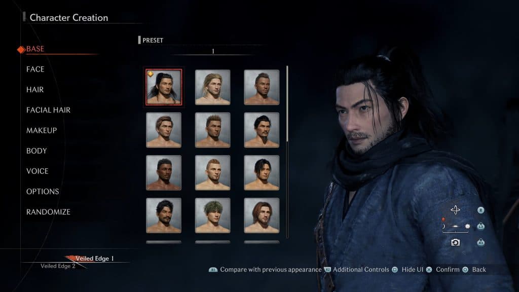 Rise of the Ronin character customization.