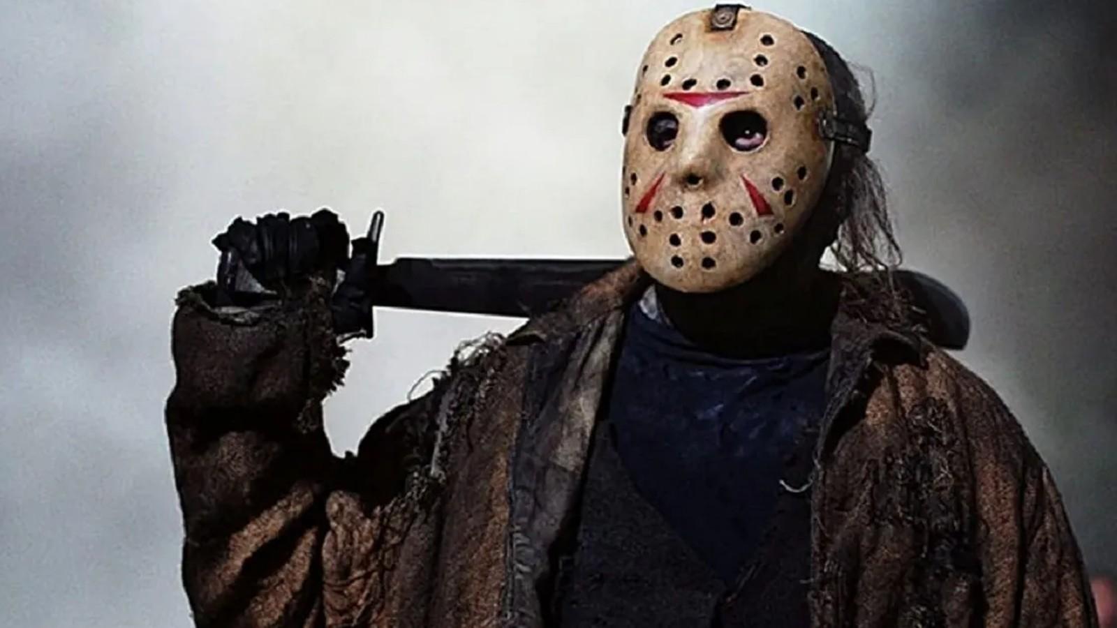 Jason Voorhees in his iconic Friday the 13th hockey mask.