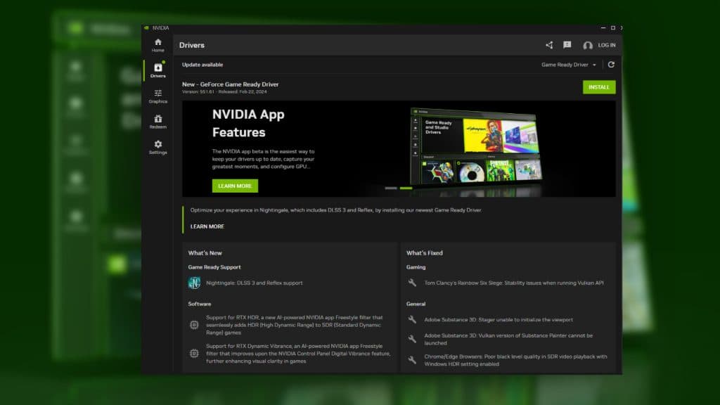 Nvidia app showing login button
