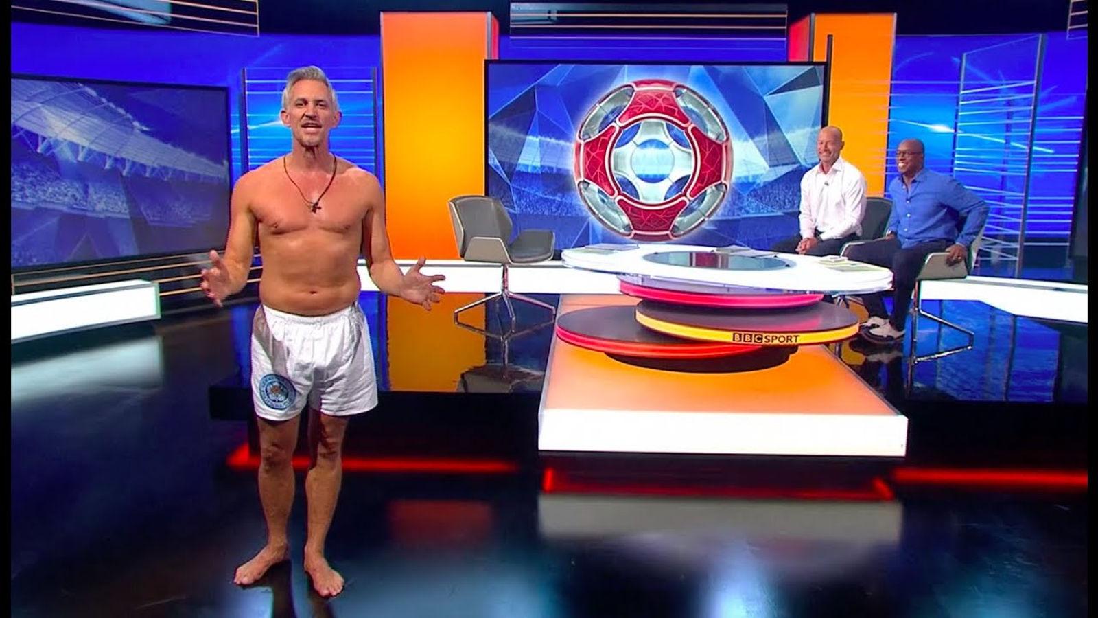 Match of the Day presenter Gary Lineker presenting the programme in his underwear