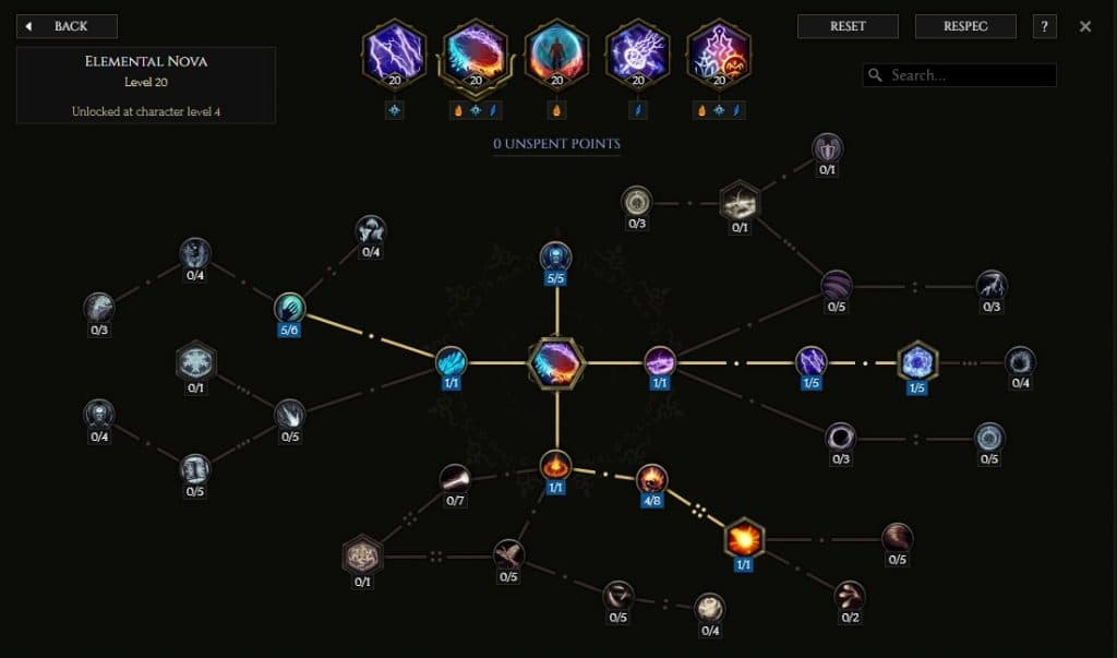 The Elemental Nova Skill tree