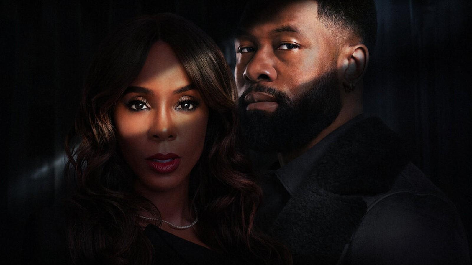 Kelly Rowland and Trevante Rhodes in shadow on the Mea Culpa poster.