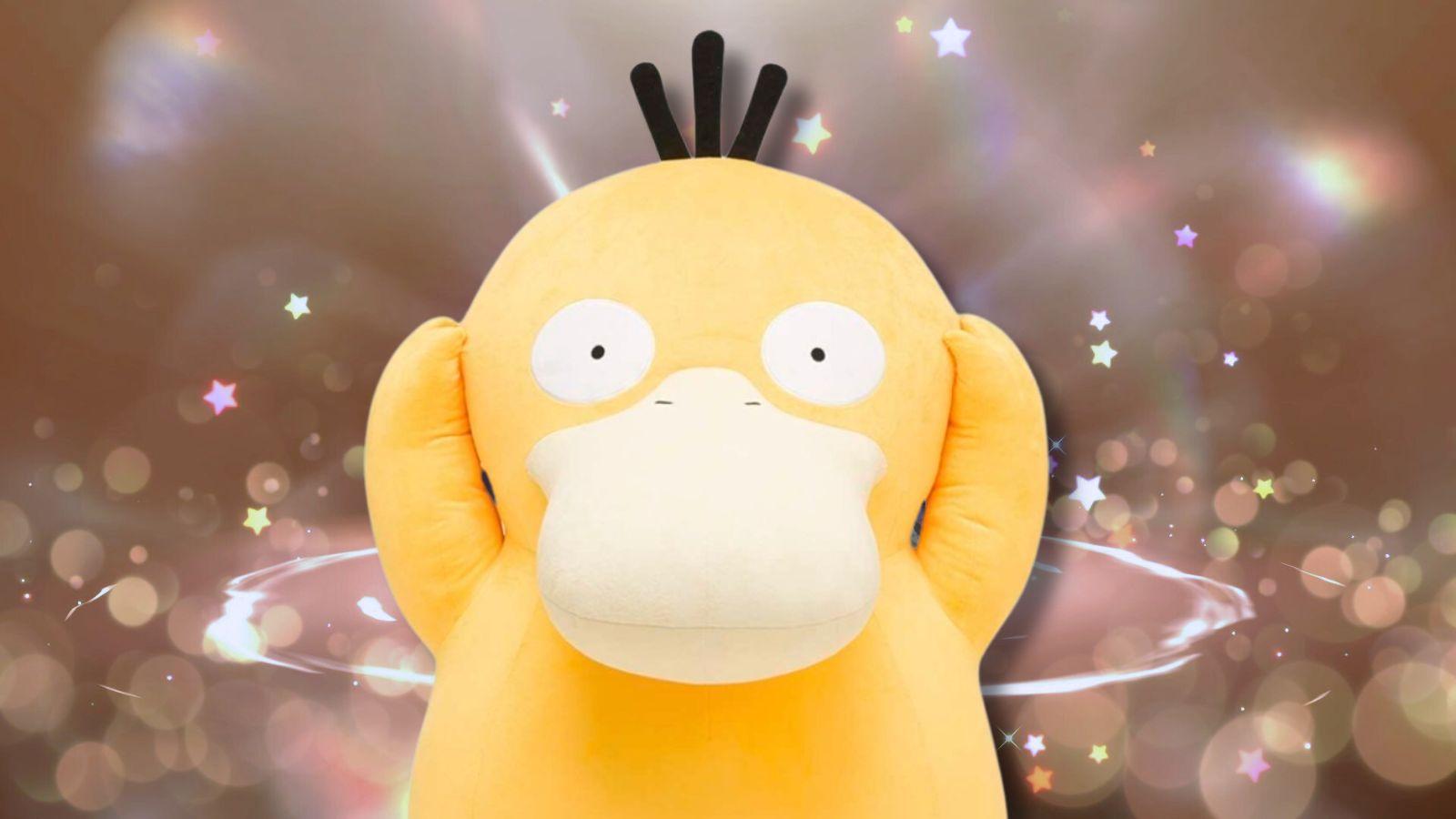 Psyduck plushie with sparkly background from Pokemon Scarlet mystery gift.