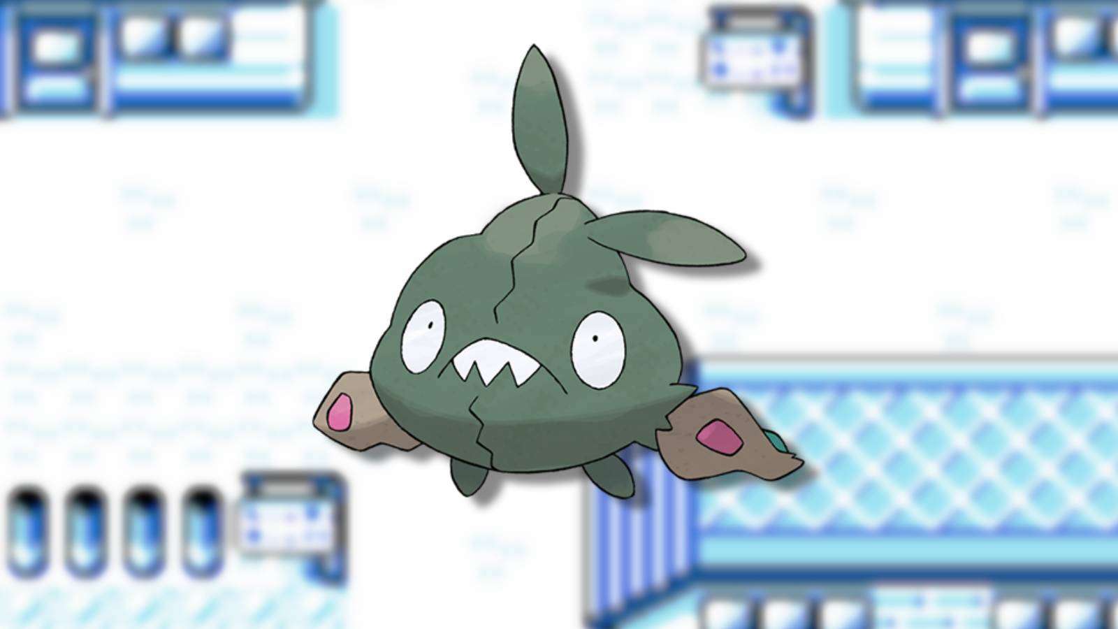 The Pokemon Trubbish appears against a blurred background