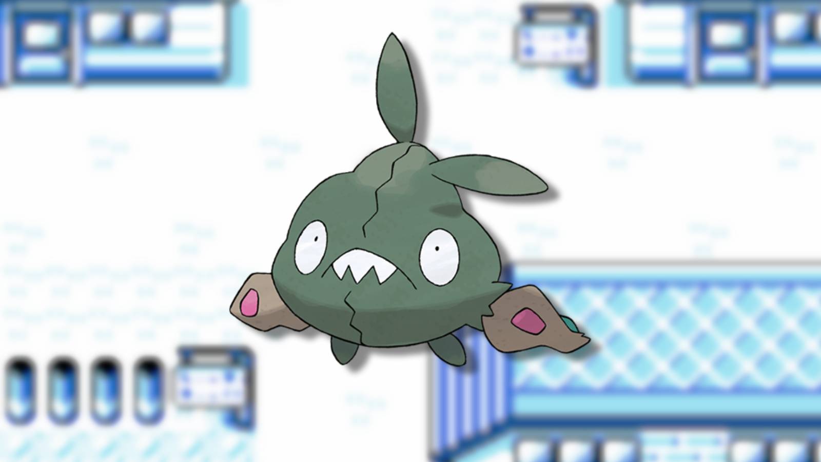 The Pokemon Trubbish appears against a blurred background