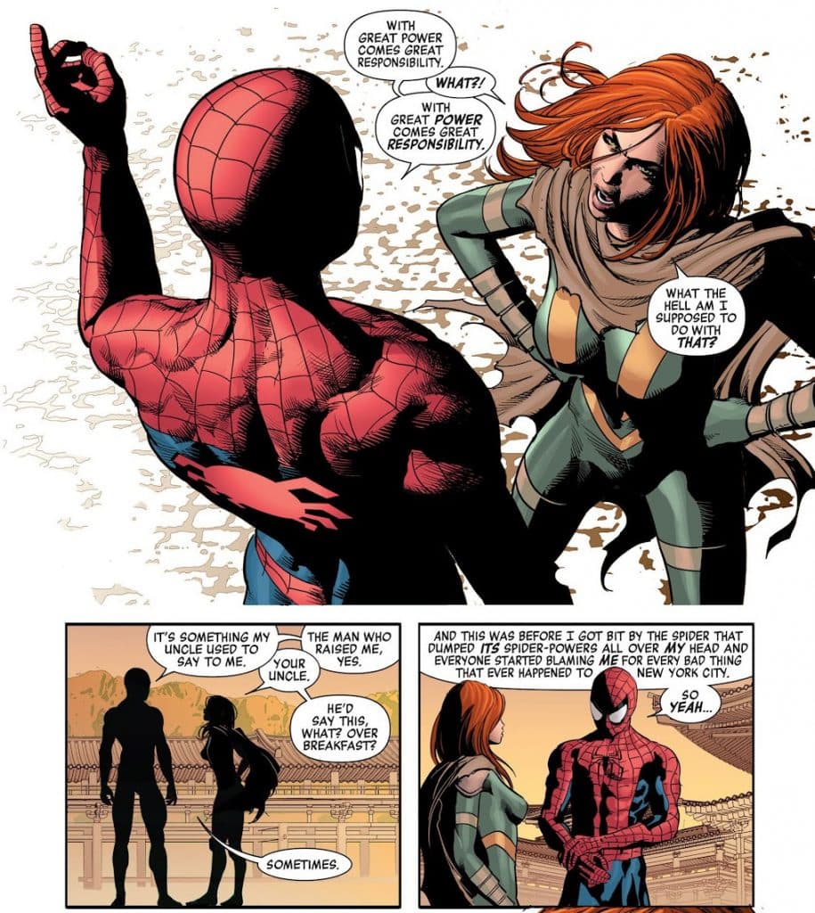 Spider-Man teaches Hope Summers about responsibilty