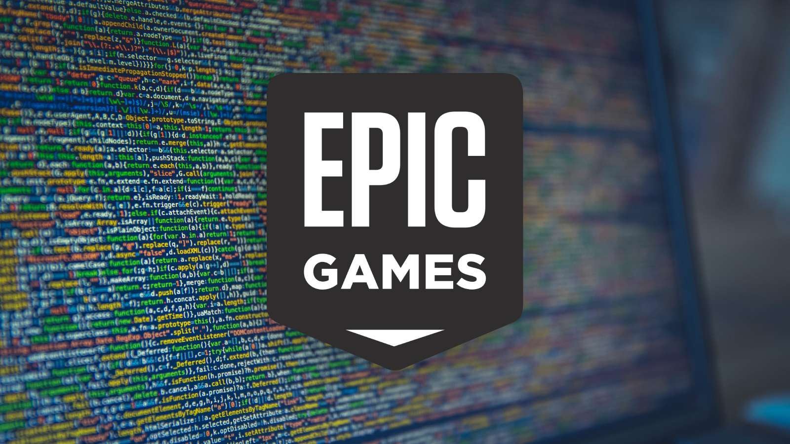 Epic games logo on background of laptop with code