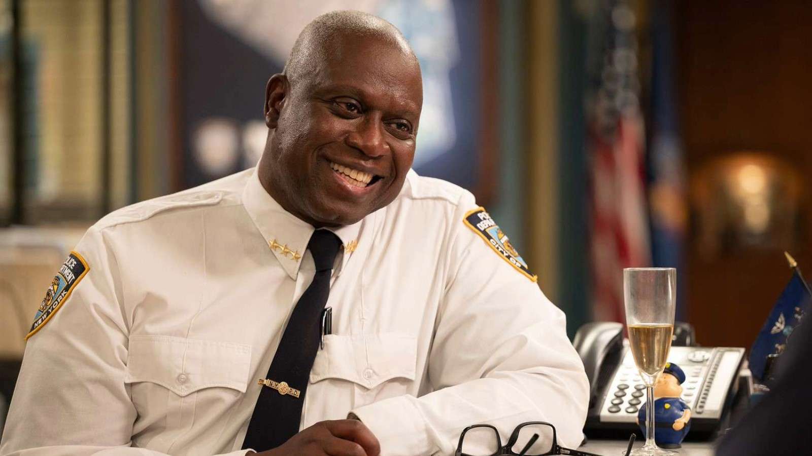 Andre Braugher as Captain Holt in Brooklyn Nine-Nine, smiling