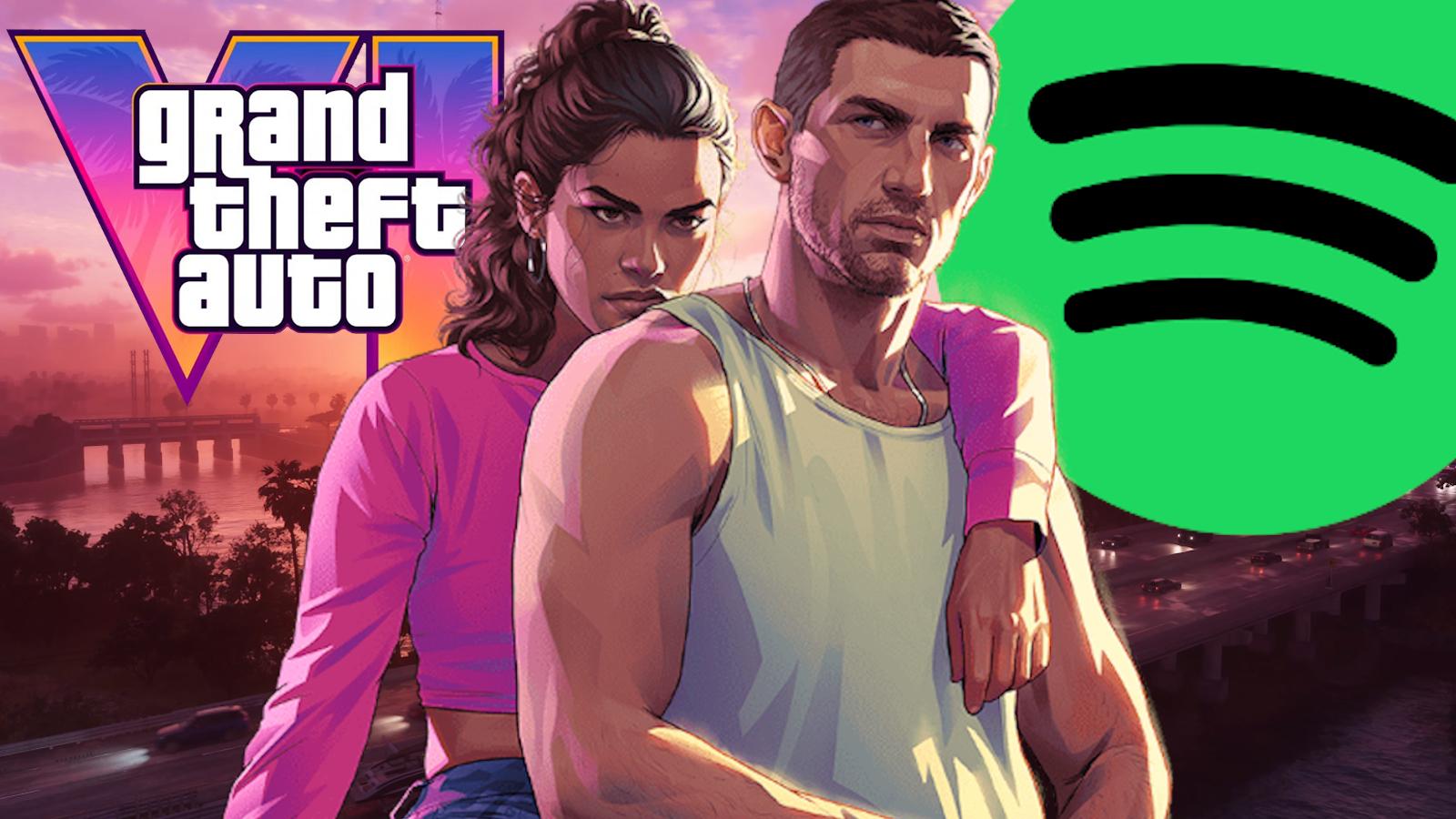 jason and lucia from gta 6 with spotify logo