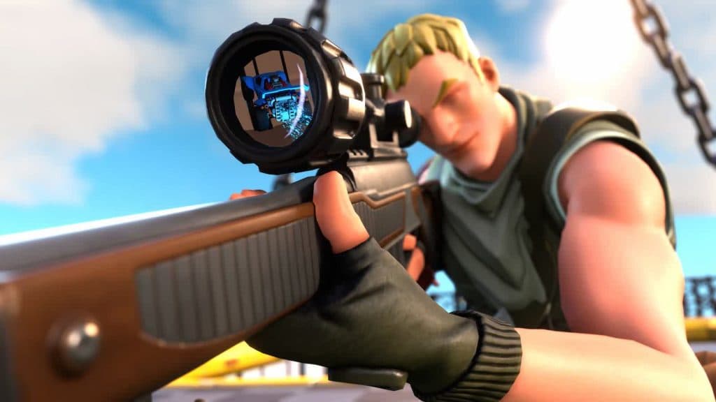 Fortnite character aiming a sniper rifle