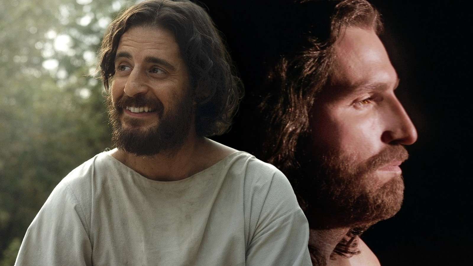Jonathan Roumie as Jesus in The Chosen and Jim Caviezel in The Passion of the Christ's resurrection scene