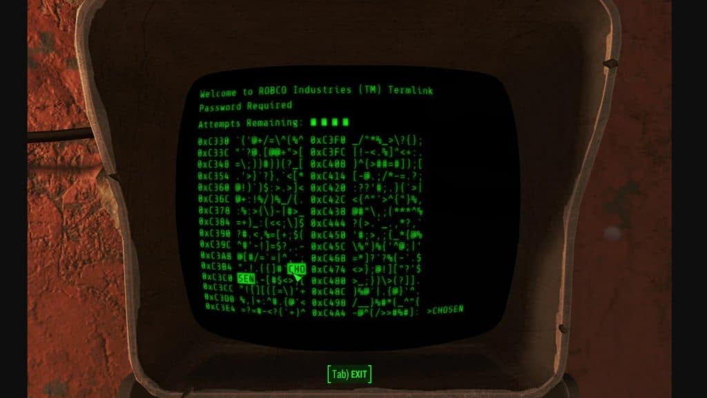 An image of a hacking panel in Fallout 4.