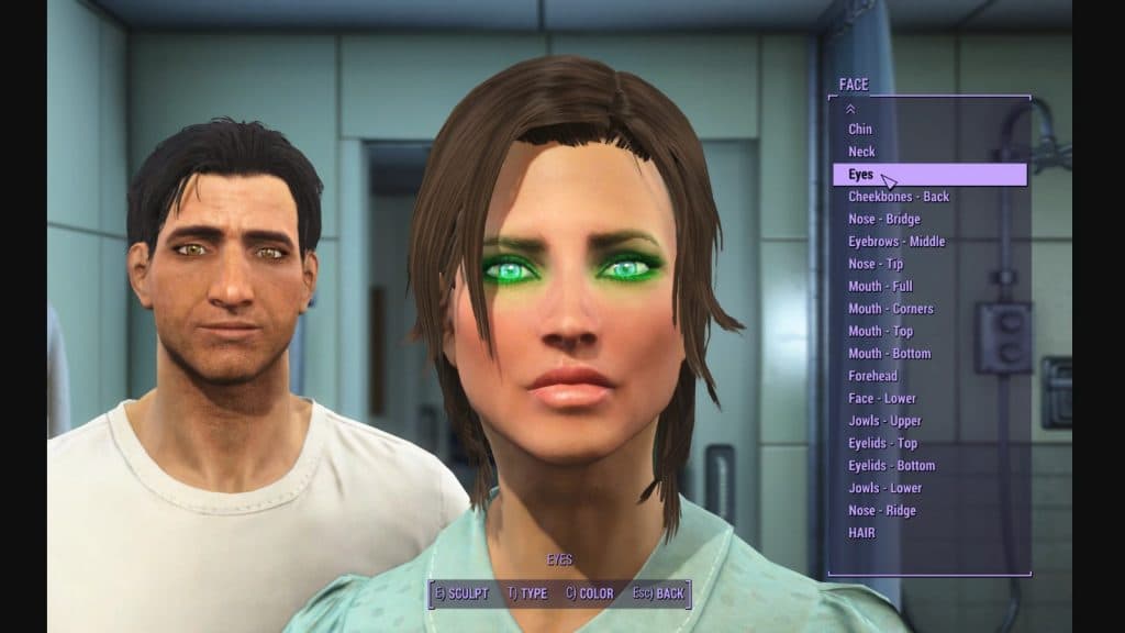 An image of the character creation options in the LooksMenu mod of Fallout 4.