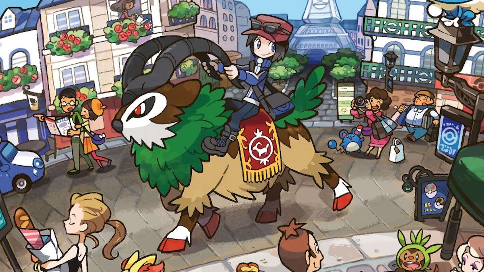 Calem riding a Gogoat in Pokemon X & Y artwork