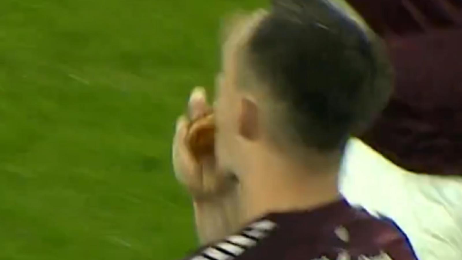 Shankland ate some of a pie thrown at him by a Hibs fan