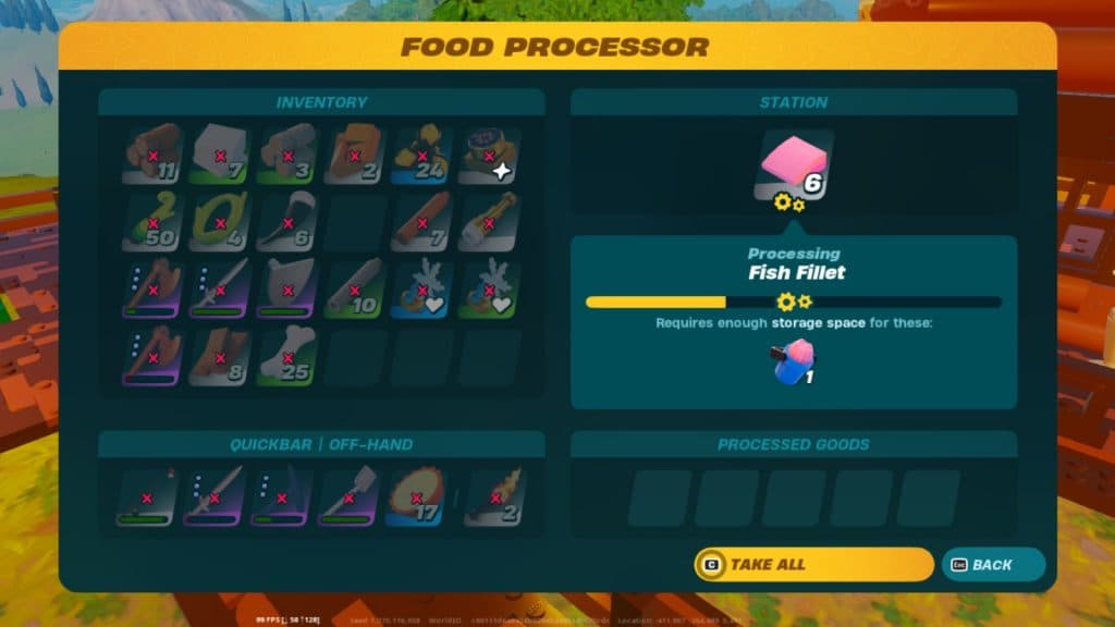 A screenshot of the Food Processor in LEGO Fortnite.