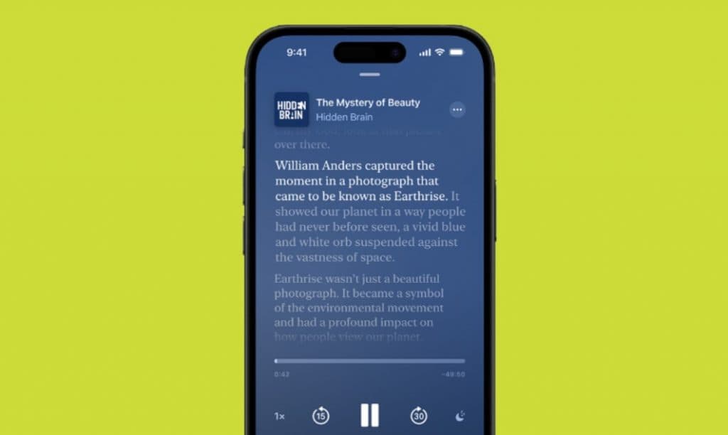 Image showing Apple podcast transcription feature in action