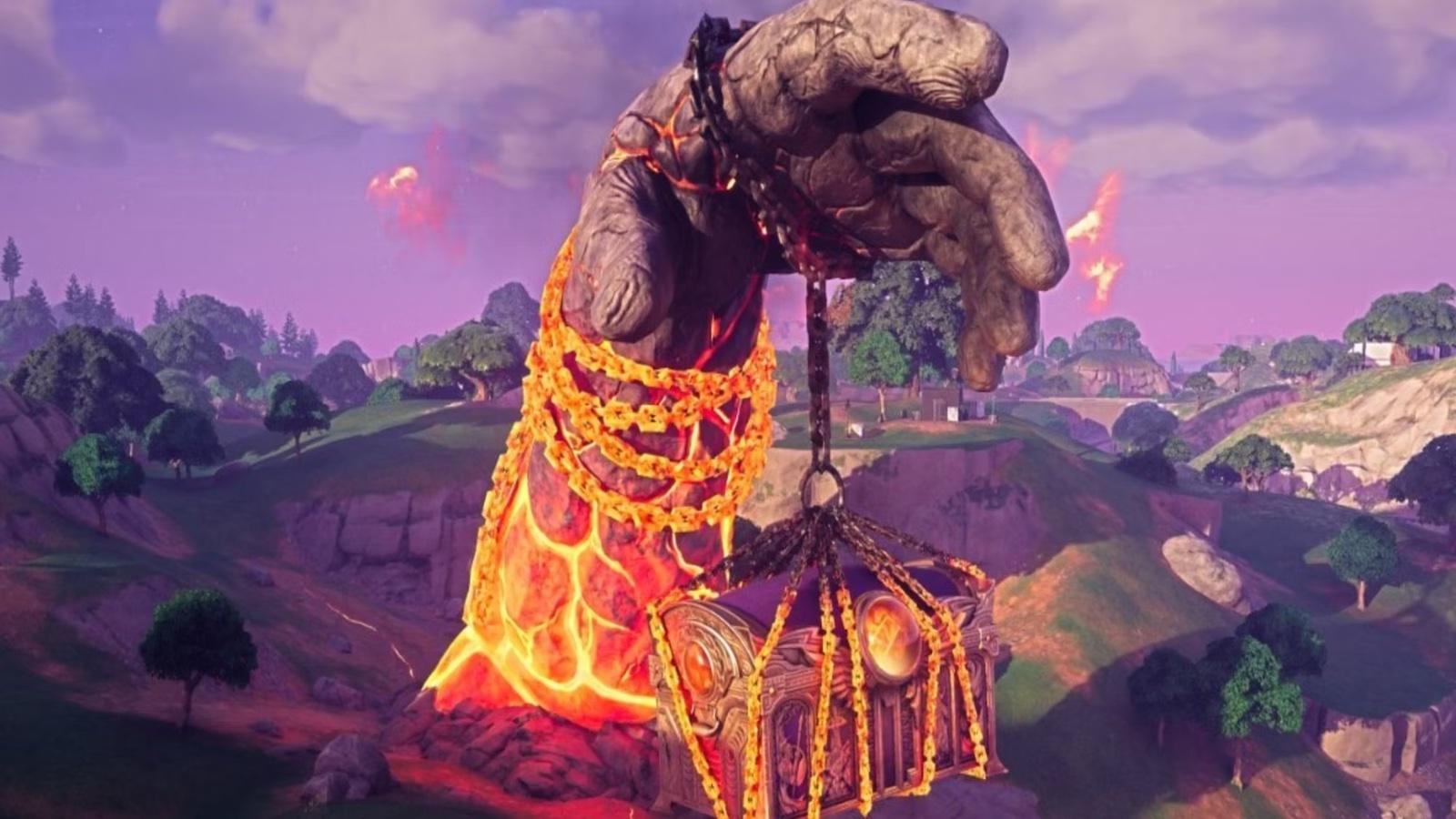 Fortnite Titan's hand coming out of ground