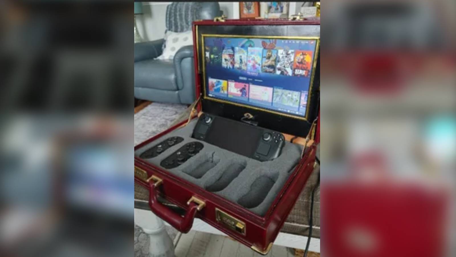 Image of a vintage modified Steam Deck briefcase taken from Yodarules2's Reddit post.