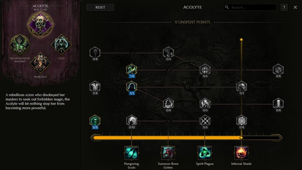 Early level Passive ability choices for the Necromancer in Last Epoch