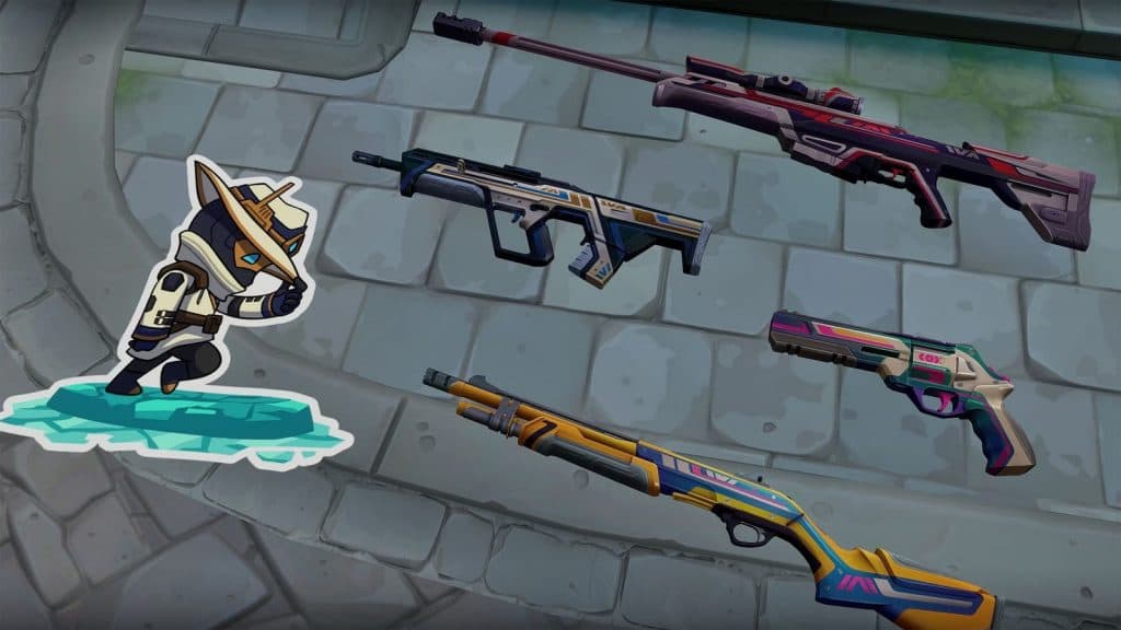 an image of some skins and sprays from Valorant Episode 8 Act 2 Battle Pass