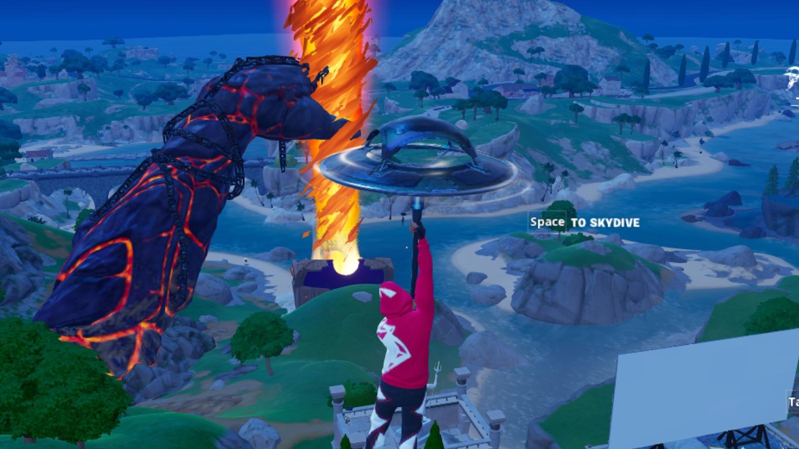 A screenshot featuring the Titan Hand from Fortnite.