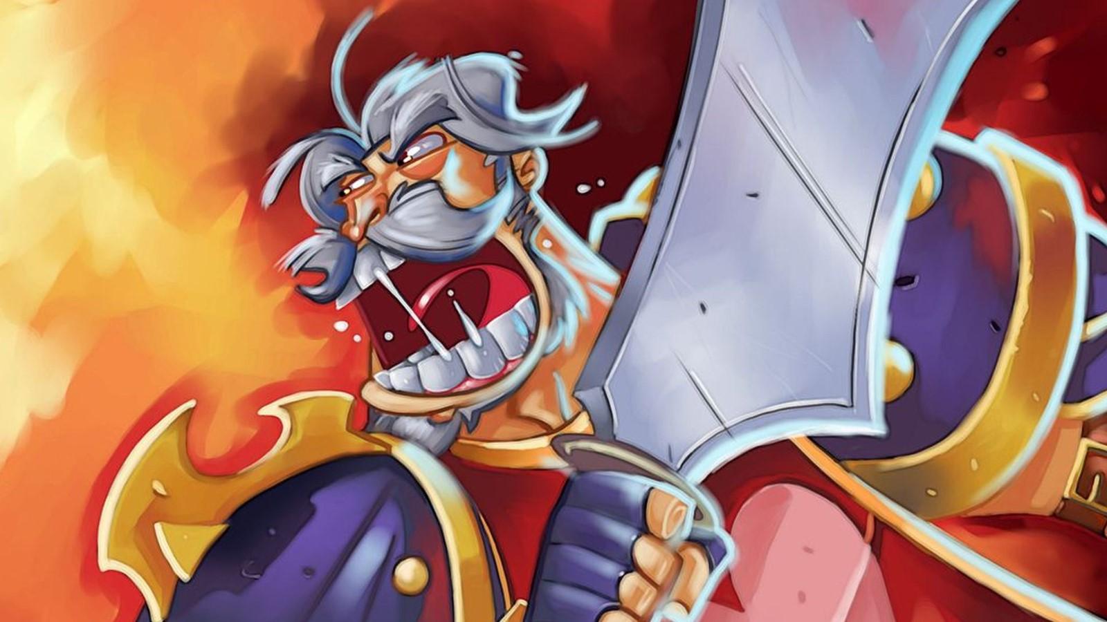Leeroy Jenkins screams with a sword in his hand