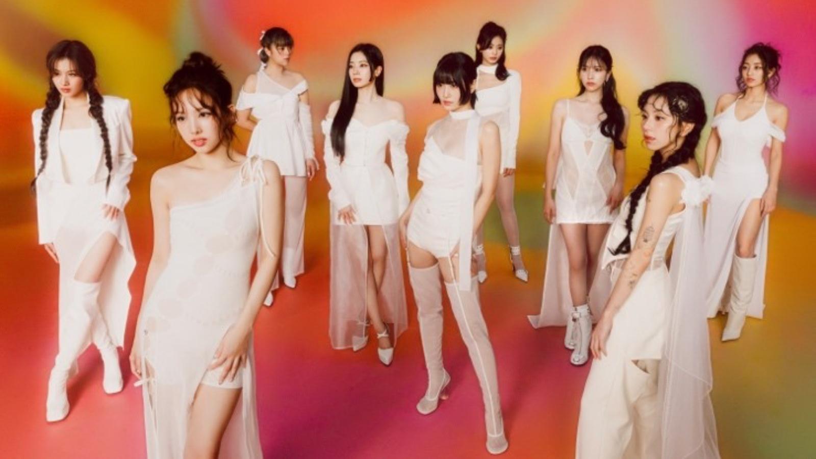 K-pop group Twice against a colorful background