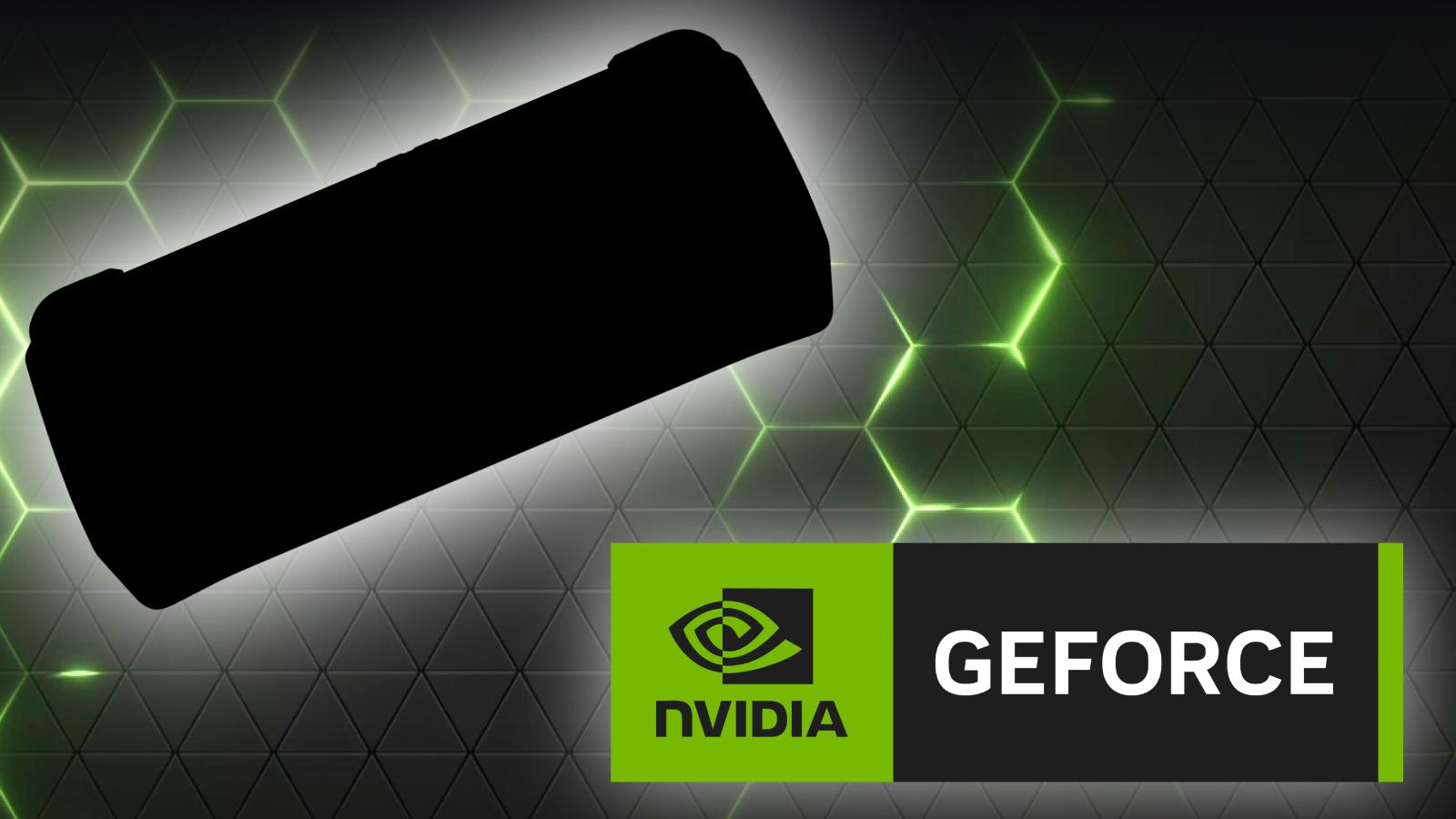 Handheld with black handheld and GeForce logo