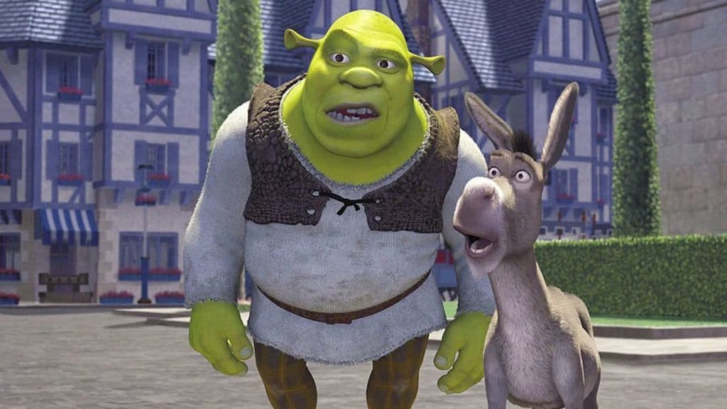 Best animated movies: Shrek and Donkey stand looking shocked