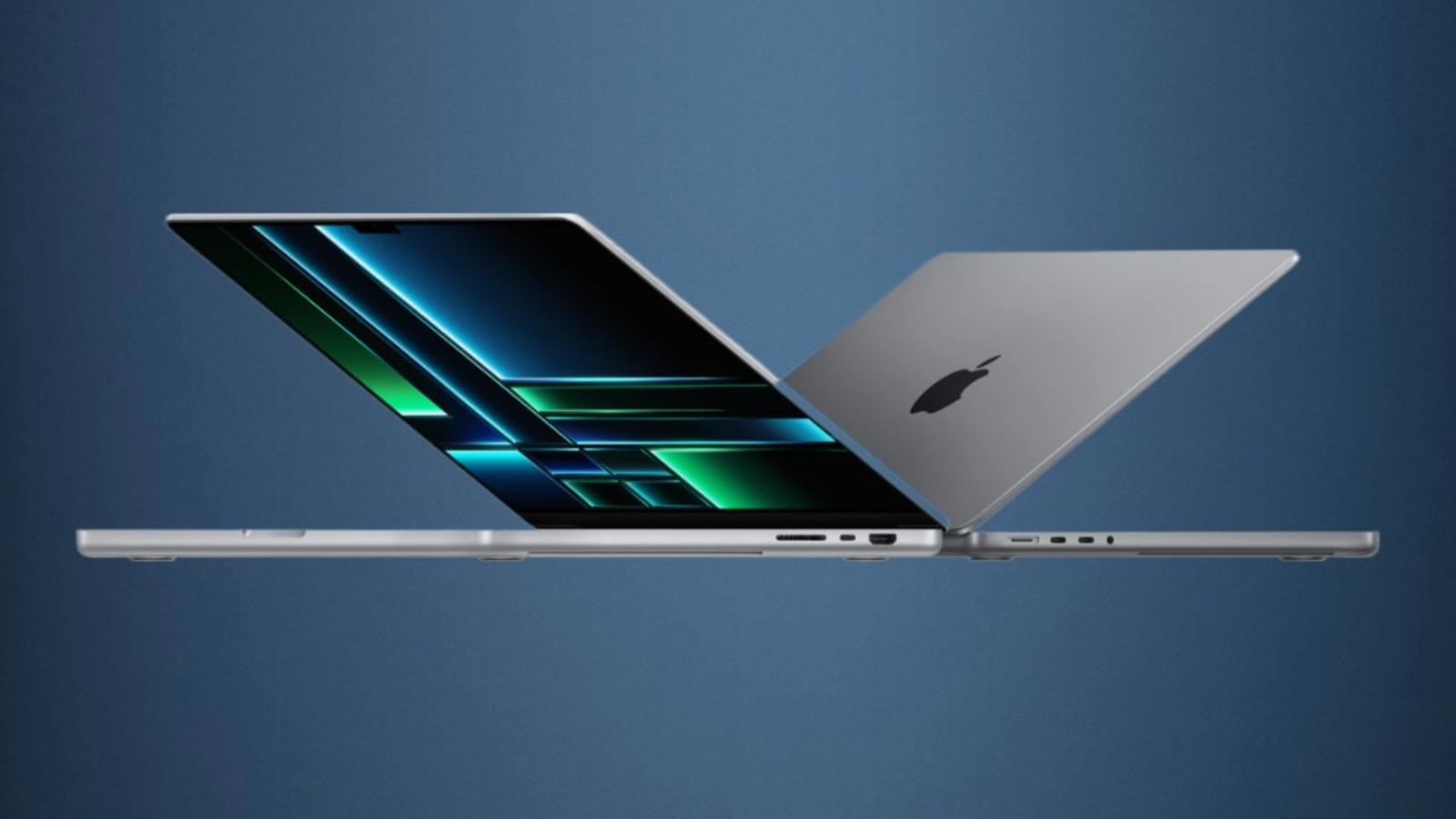 Apple M2 MacBook Pro against a blue background