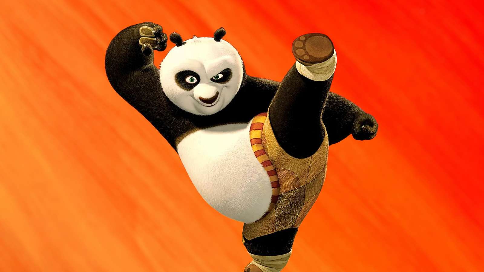 The best animated movies: Kung Fu Panda - Po striking a fighting pose against an orange background