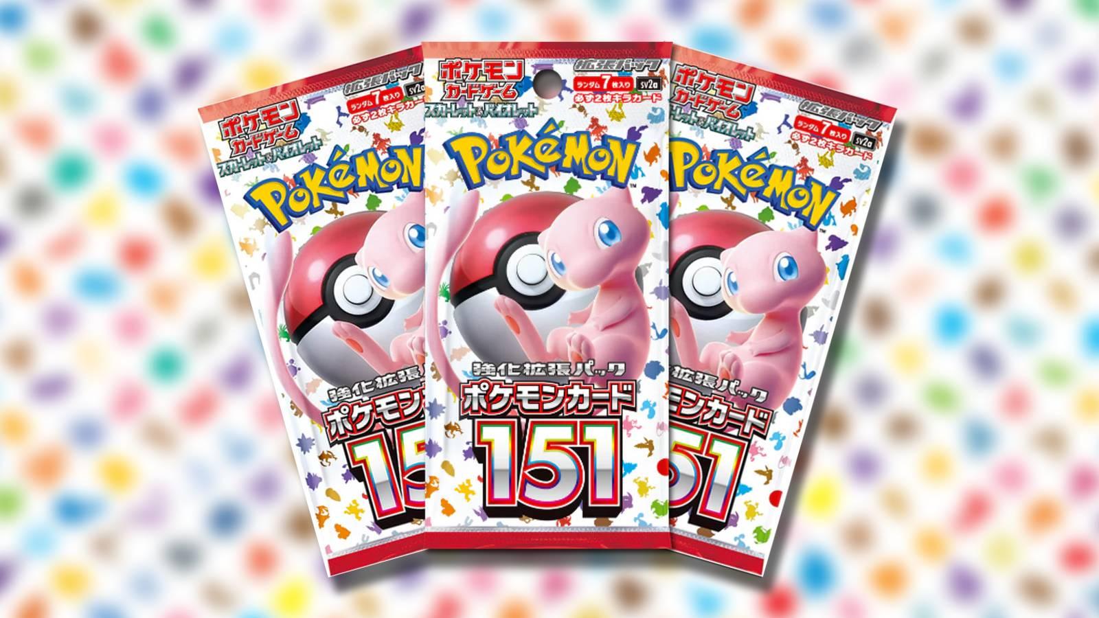 Japanese Pokemon TCG 151 Booster Packs are visible against a blurred background
