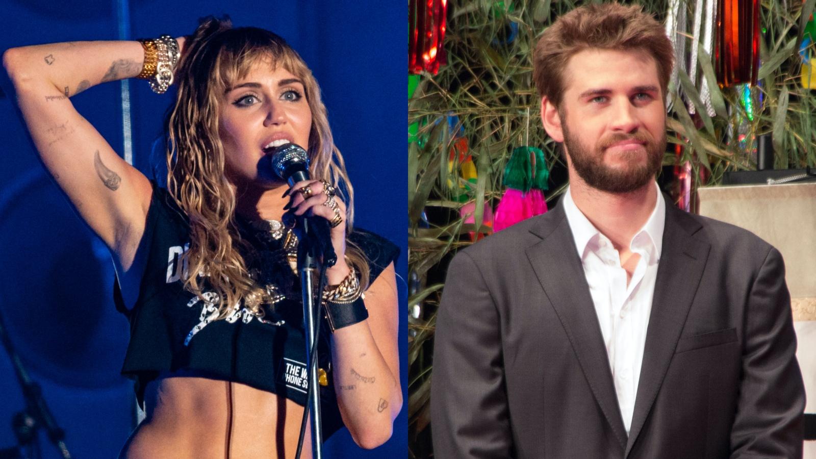 Miley Cyrus and Liam Hemsworth in a side-by-side photo