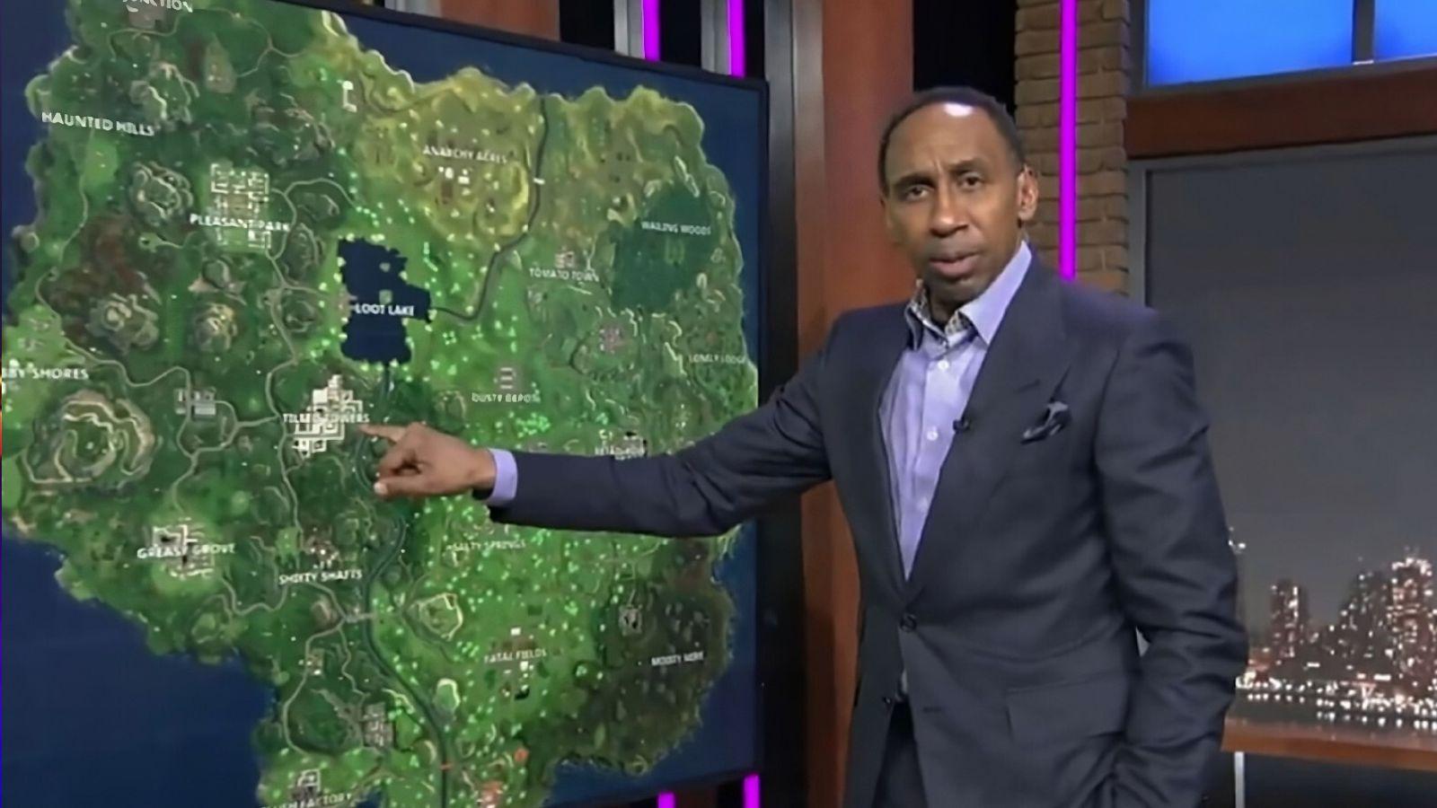 Stephen A. Smith analyzing the Fortnite map on his eponymous show.