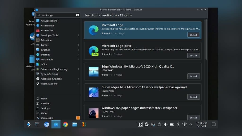 Screenshot of desktop mode on Steam Deck.