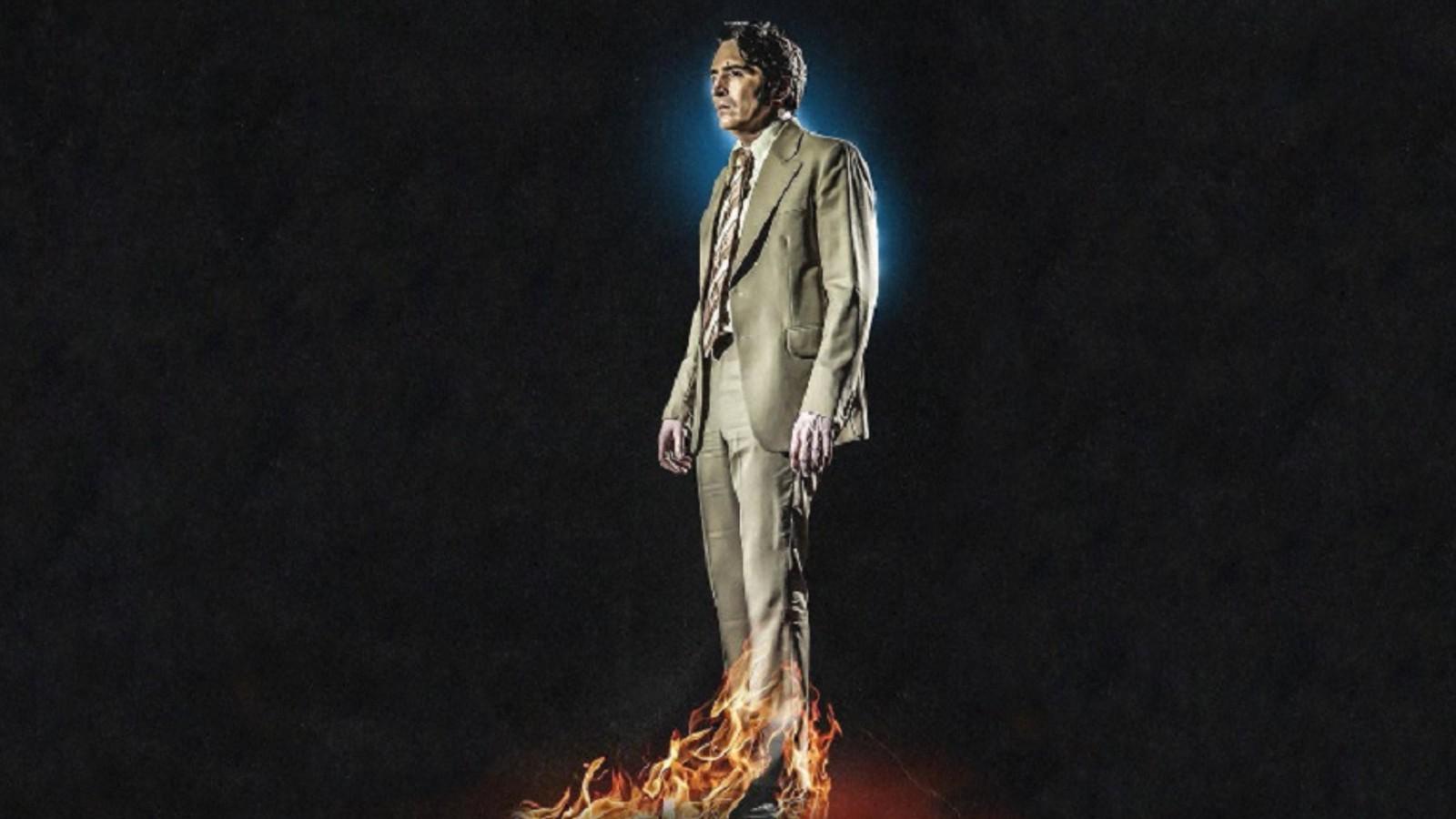 David Dastmalchian with feet on fire in Late Night with the Devil.