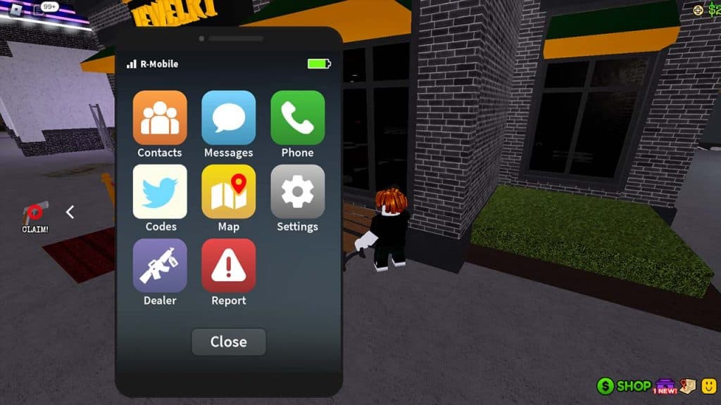 Shows phone feature to use codes in Roblox Ohio