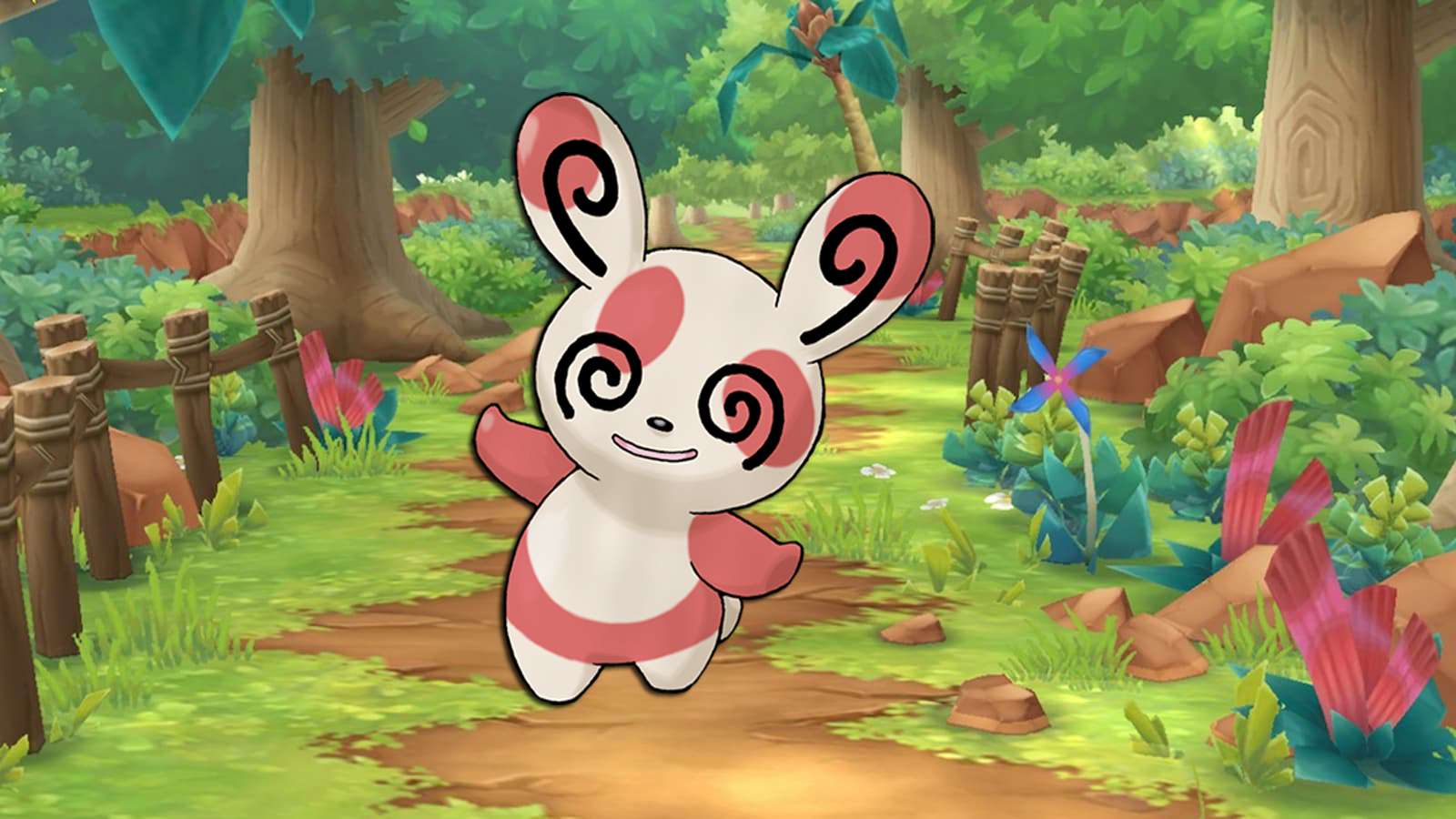 Spinda on a Pokemon Masters forest background