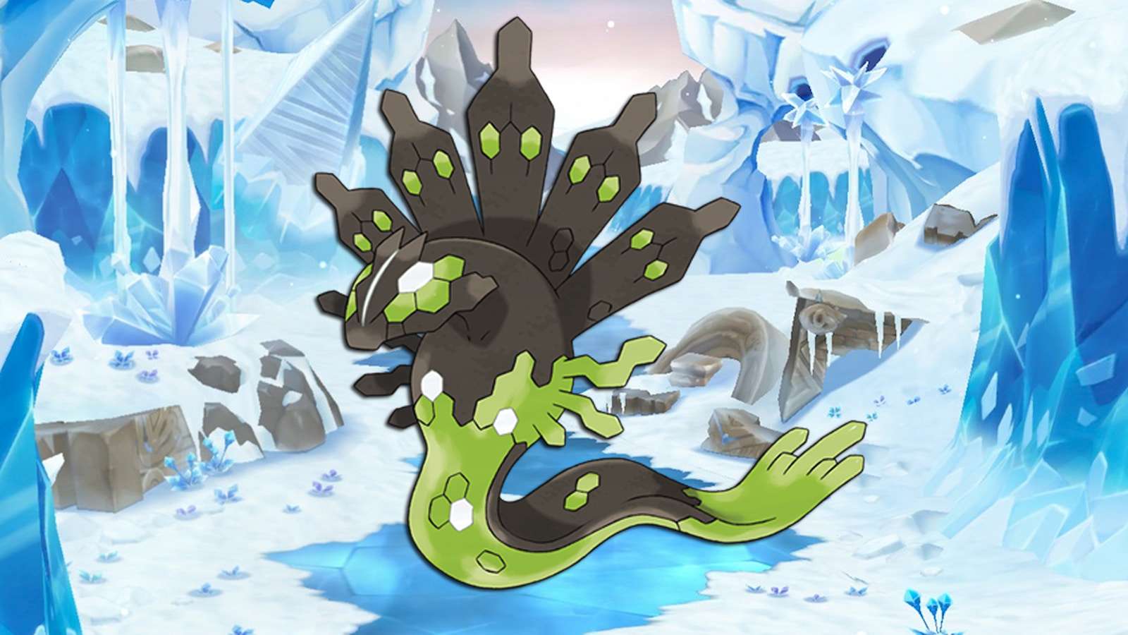 Zygarde on a Pokemon Masters EX Glacier background