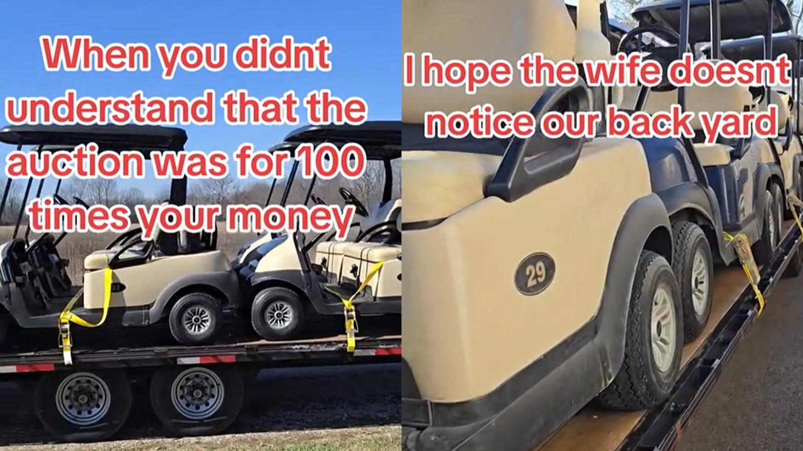 man accidentally buys 100 golf carts