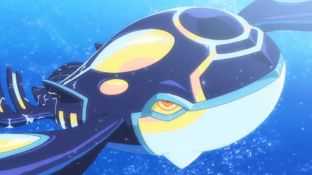 Primal Kyogre swimming in Pokemon anime.