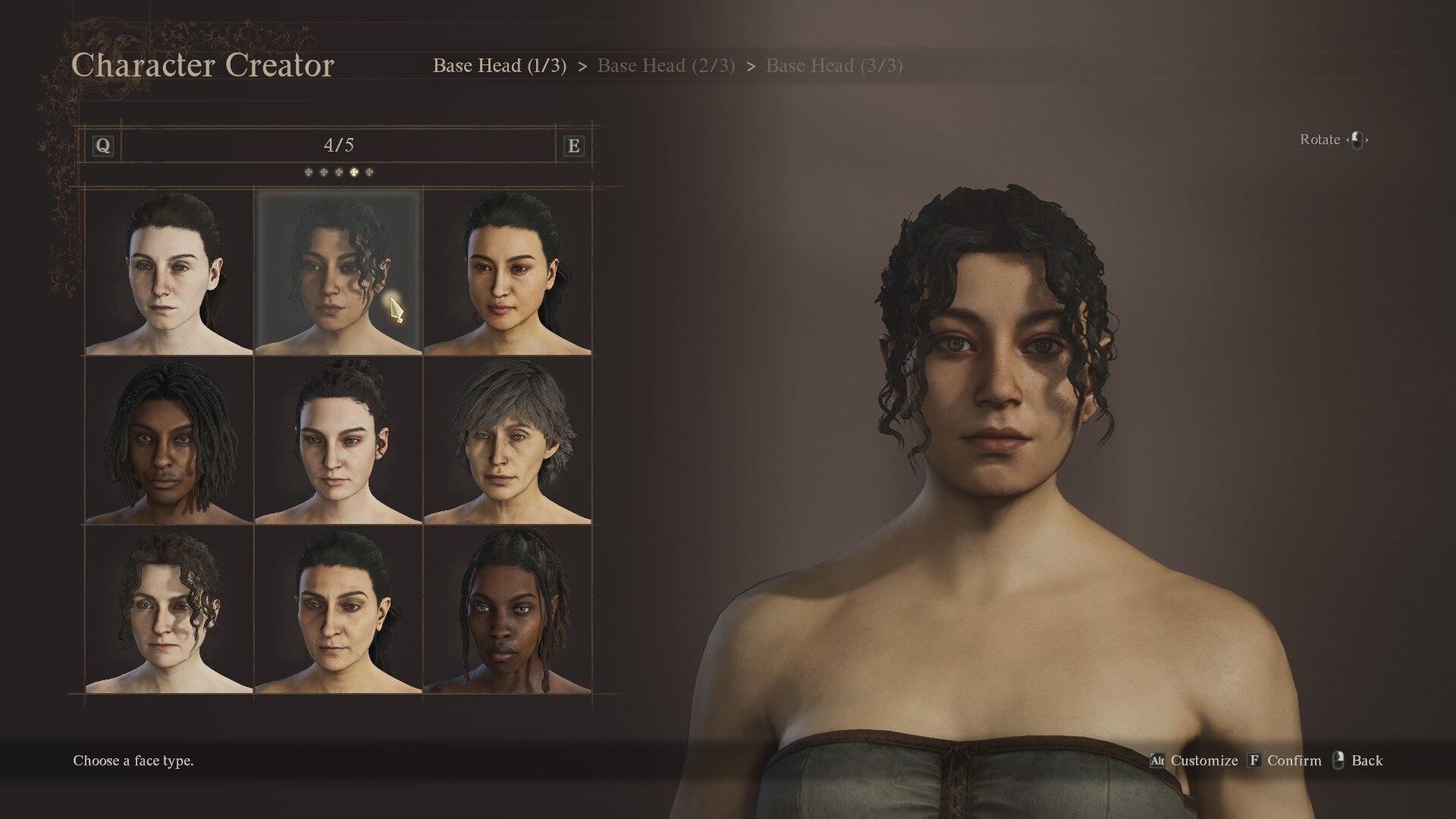 Dragon's Dogma 2 character creation selecting a woman's facial features