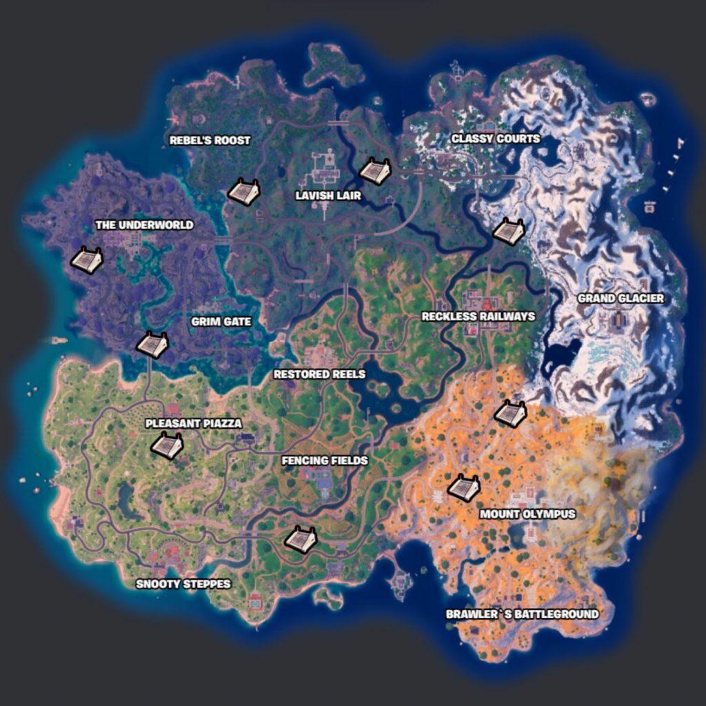 All weapon bunker locations on Fortnite Chapter 5 Season 2 map
