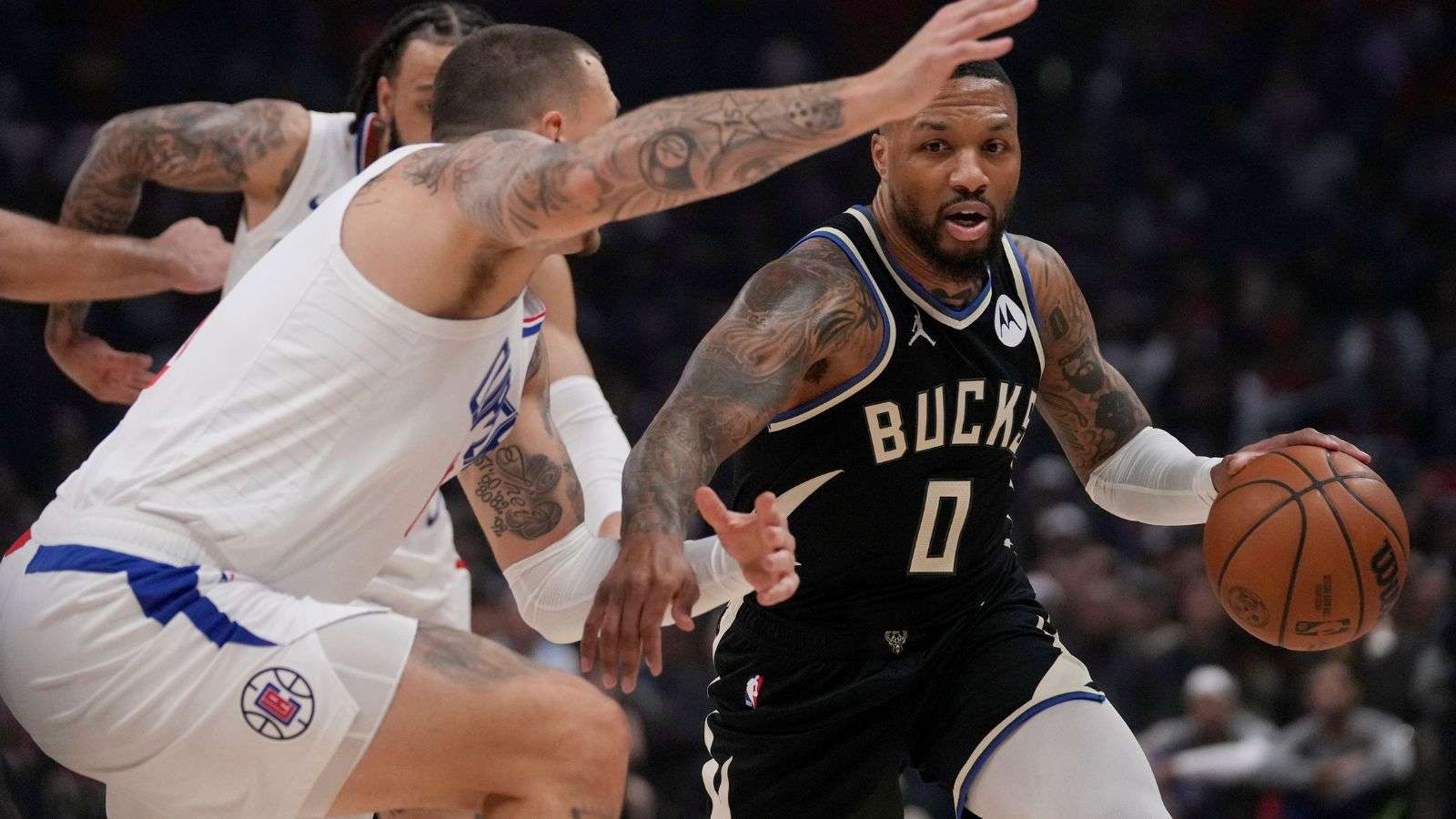 Damian Lillard in the Milwaukee Bucks' win over the Los Angeles Clippers on March 10, 2024.