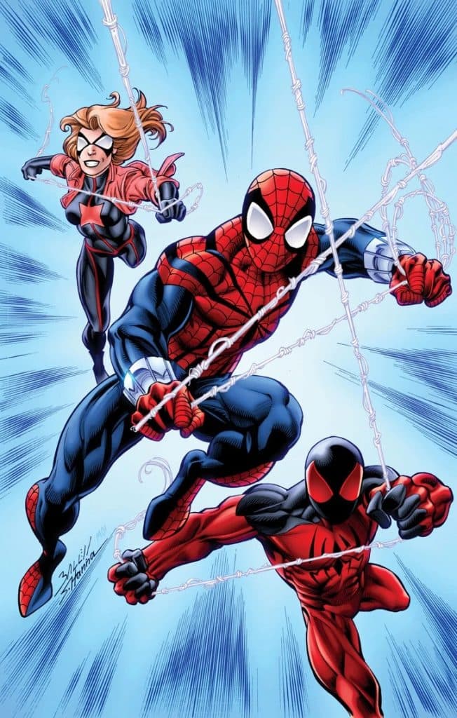 Ben Reilly as Spider-man with Ultimate Spider-Woman and Scarlet Spider.